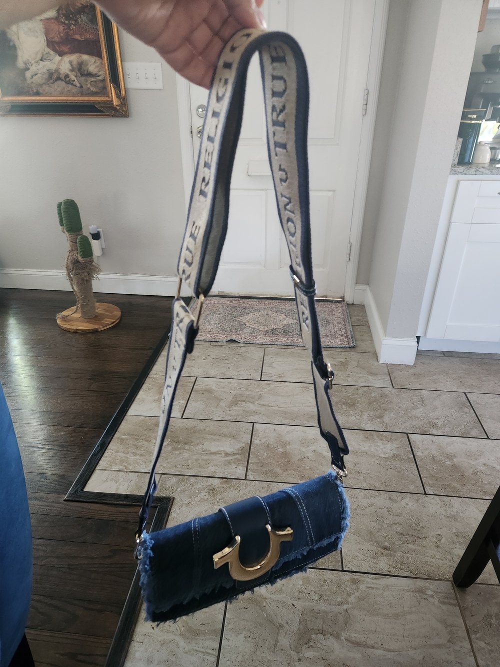 Brand New, True Religion Denim Crossbody Bag with Branded Canvas Strap